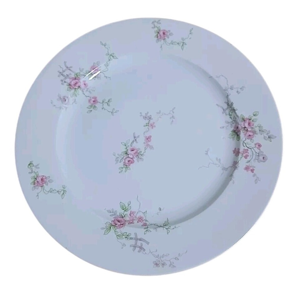 Haviland Limoges‎ France Salad Plate Pink Roses Purple Ribbon White China 7.5 in